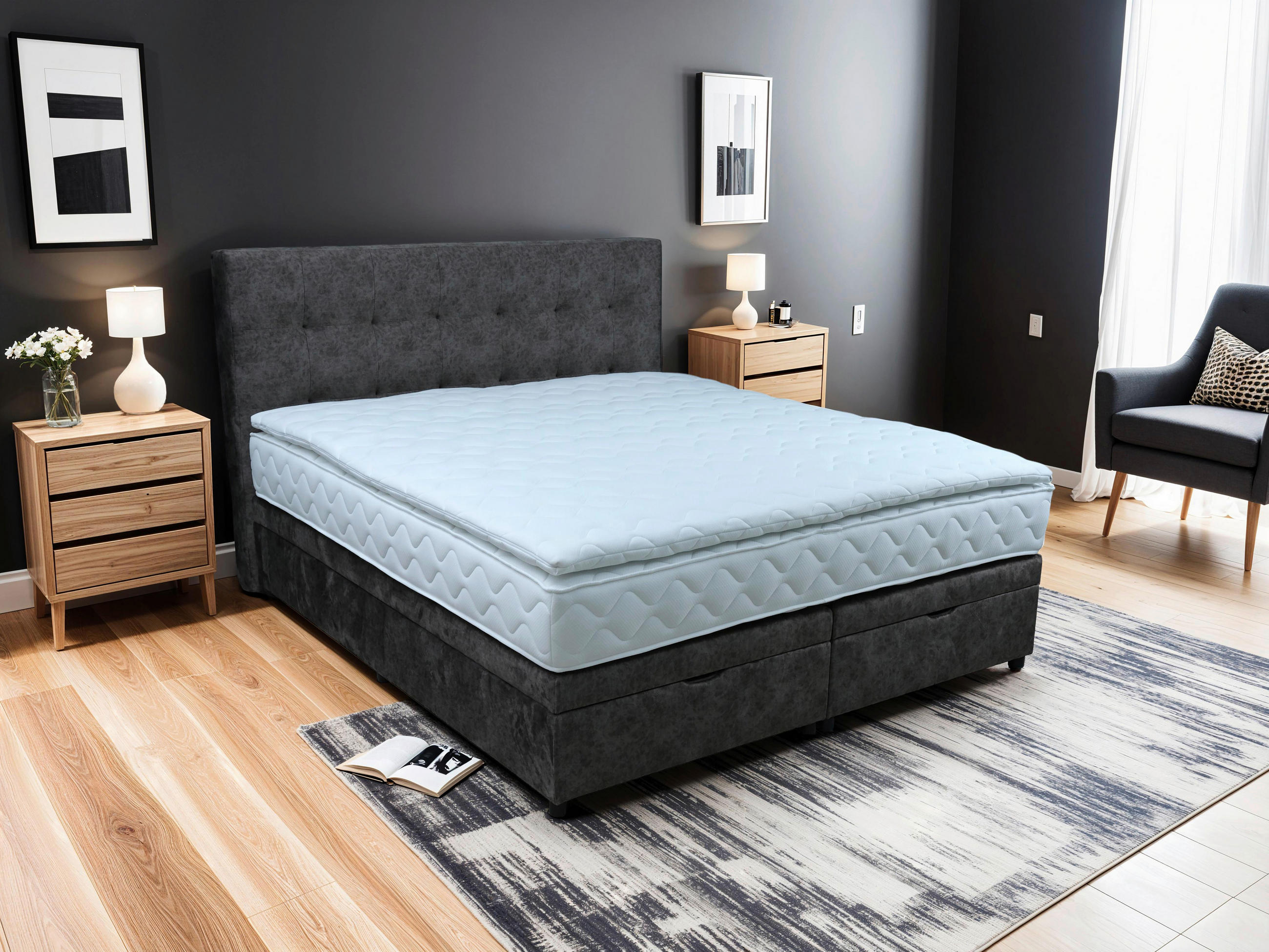 POSTEL BOXSPRING, šedá - šedá/černá, Konvenční, dřevo/kompozitní dřevo (185/120/215cm) - Novel