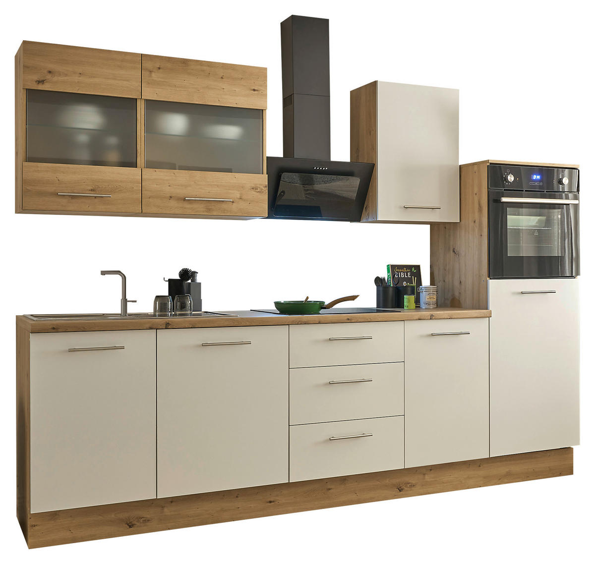 KUHINJSKI BLOK BREZ APARATOV - barve nerjavečega jekla/bela, Basics, kovina/steklo (280/218/60cm) - MID.YOU