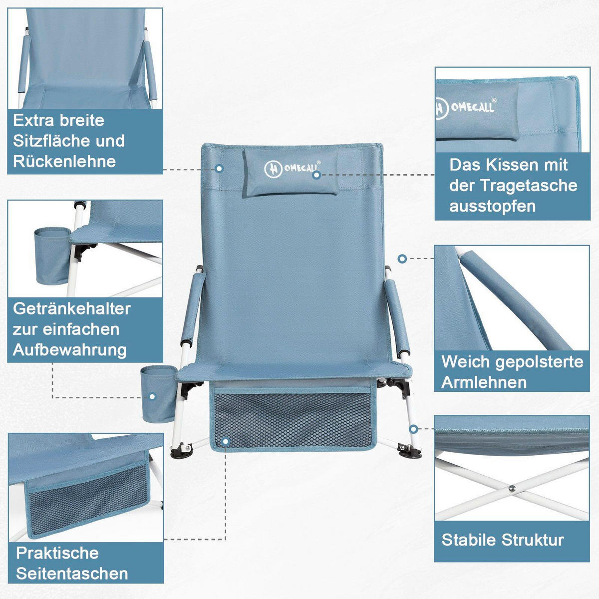 STRANDSTUHL-SET Stahl Blau  - Blau, Basics, Textil/Metall (55/60/65cm) - Modante