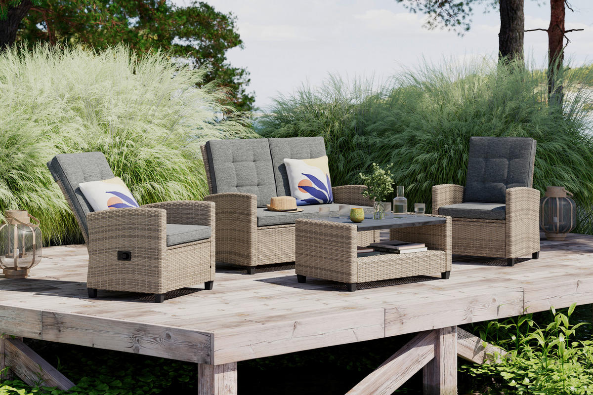 GARTENSET 4-teilig  - Grau, MODERN, Kunststoff/Textil (124/93/67cm) - Ambia Garden