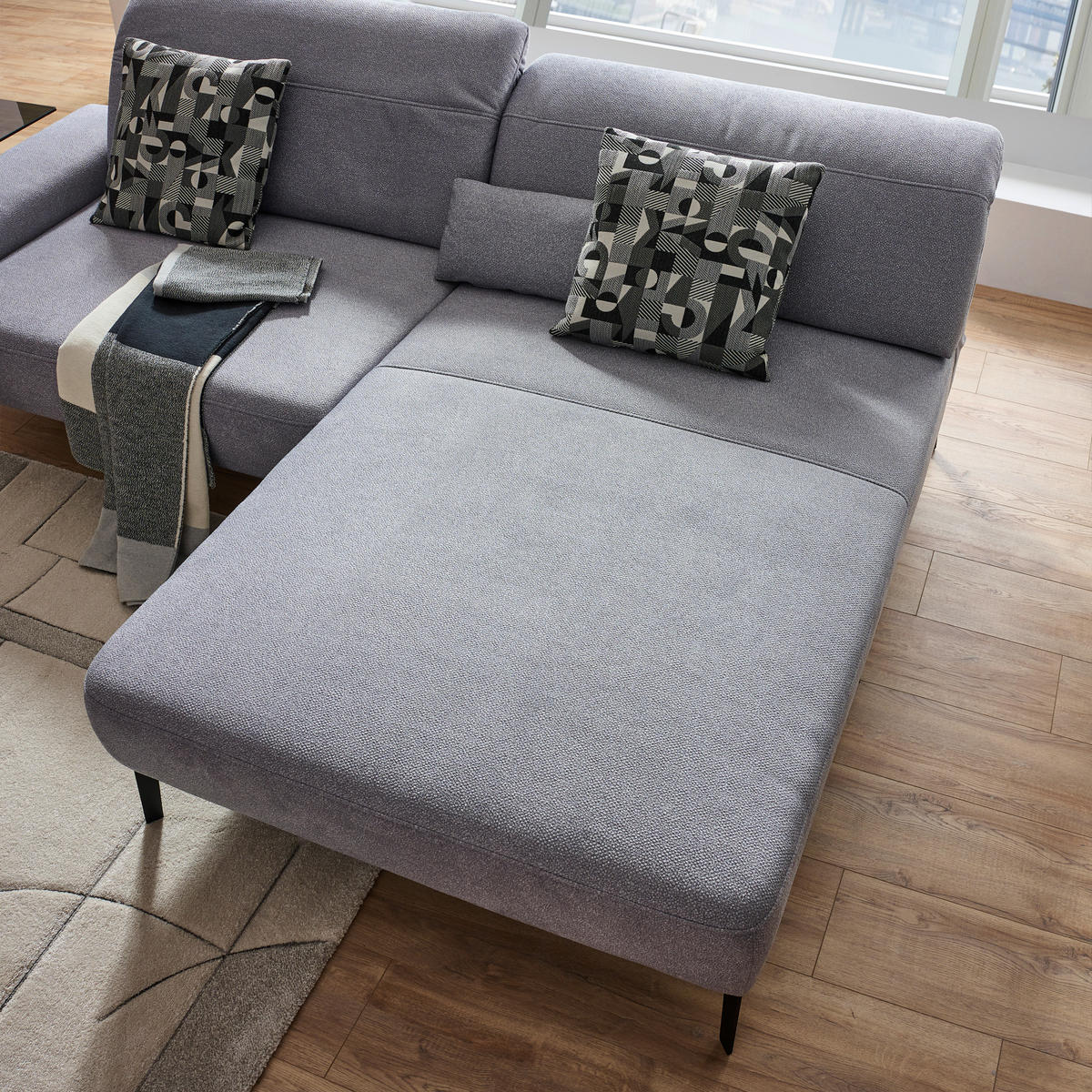 ECKSOFA in Mikrofaser Hellgrau  - Hellgrau/Schwarz, Design, Textil/Metall (273/203cm) - Johann Jakob