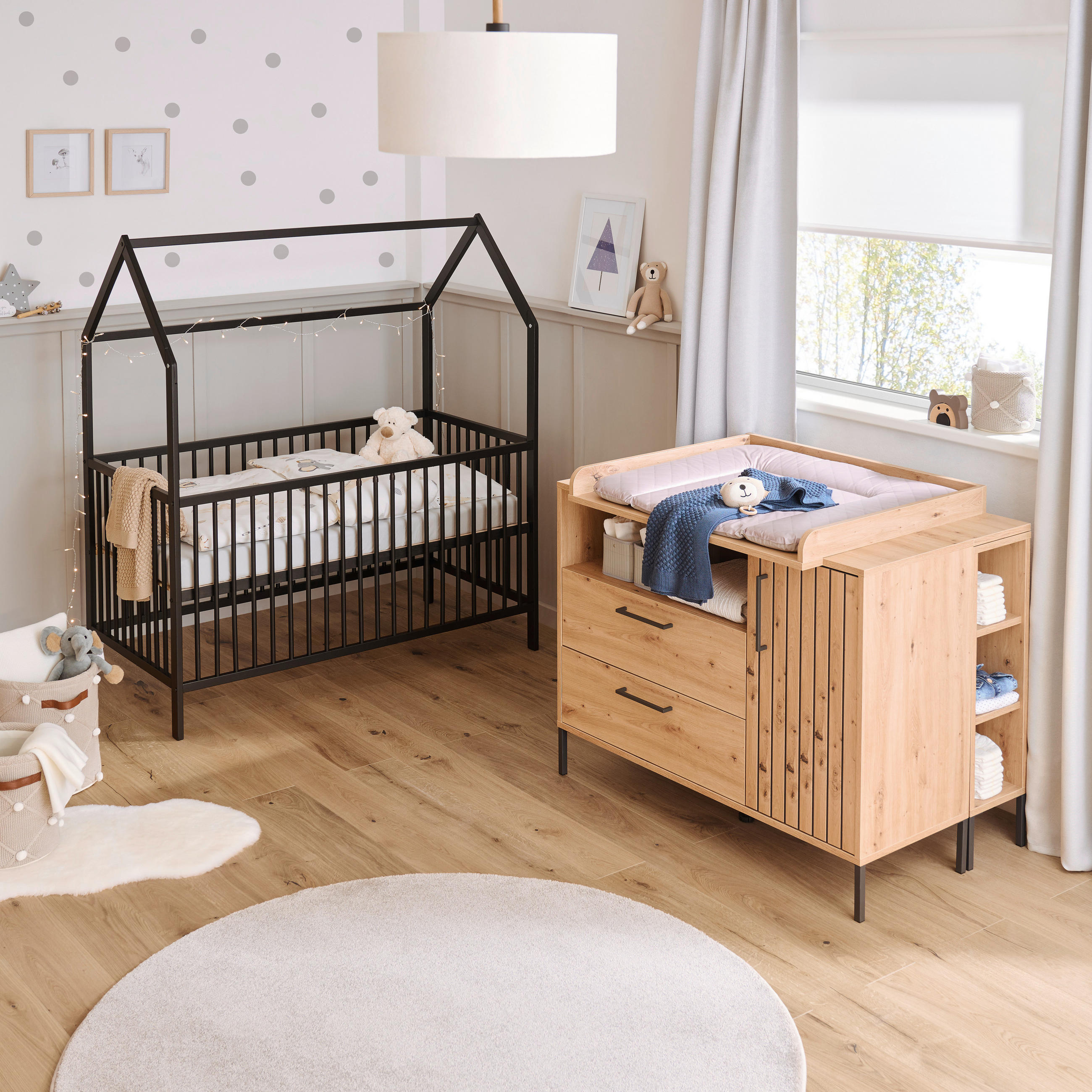 WICKELKOMMODE Line Eiche Artisan  - Schwarz/Eiche Artisan, Trend, Holzwerkstoff/Metall (119/91/99/45/77cm) - Jimmylee