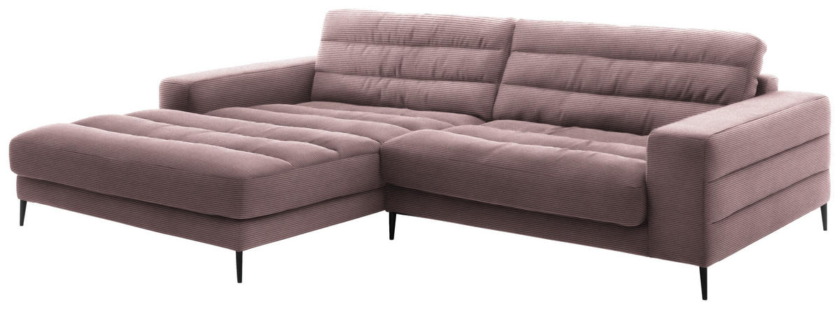ECKSOFA in Cord Altrosa  - Schwarz/Altrosa, Design, Textil/Metall (207/296cm) - Dieter Knoll