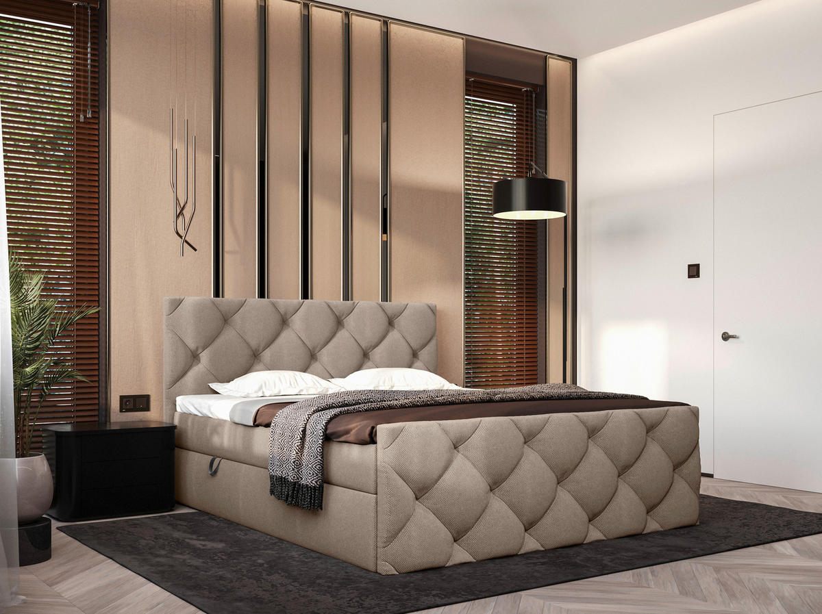 BOXBETT 140/200 cm  in Hellbraun  - Hellbraun/Schwarz, KONVENTIONELL, Kunststoff/Textil (140/200cm) - Carryhome