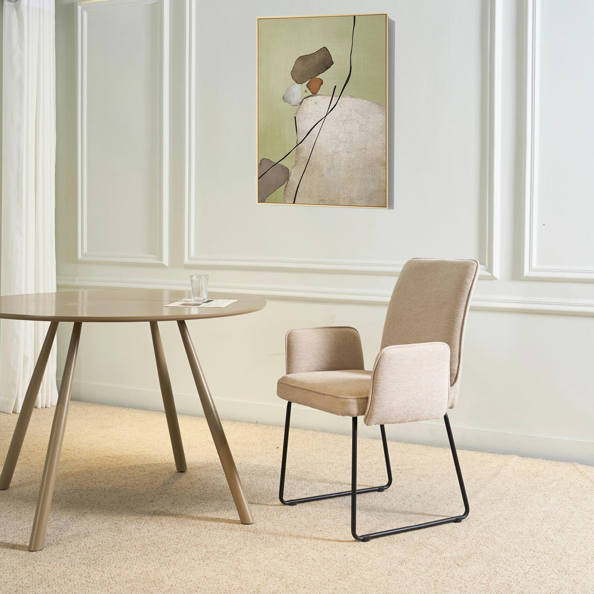 ARMLEHNSTUHL  Stoffauswahl Webstoff  - Beige/Schwarz, Design, Textil/Metall (60/92/66cm) - Stylife