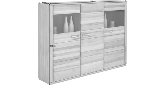 HIGHBOARD  in 179/131/38 cm  - Edelstahlfarben/Buchefarben, KONVENTIONELL, Glas/Holz (179/131/38cm) - Novel