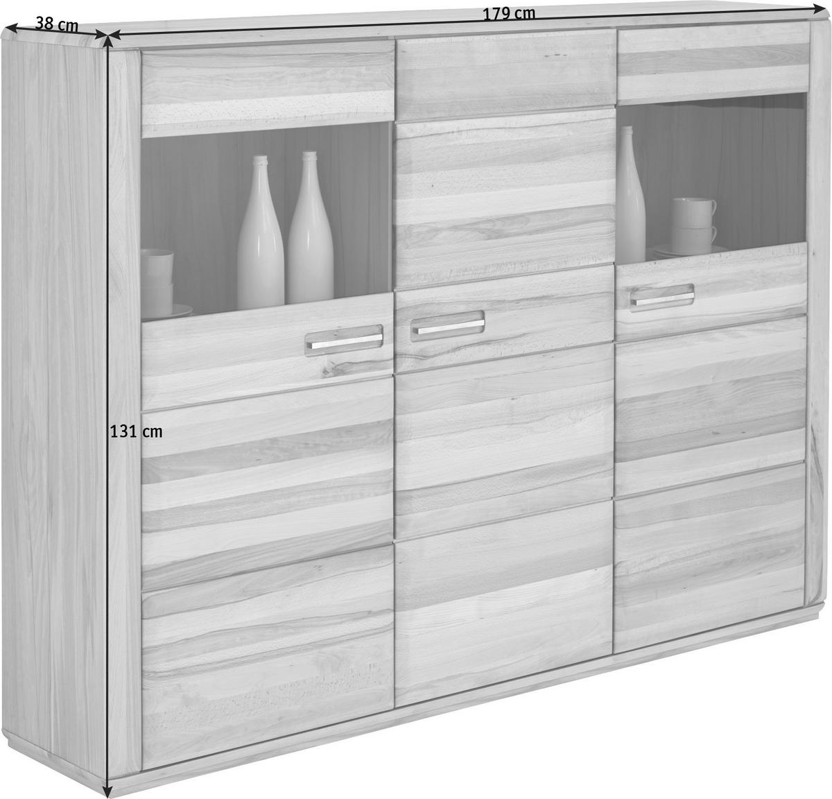 HIGHBOARD  in 179/131/38 cm  - Edelstahlfarben/Buchefarben, KONVENTIONELL, Glas/Holz (179/131/38cm) - Novel