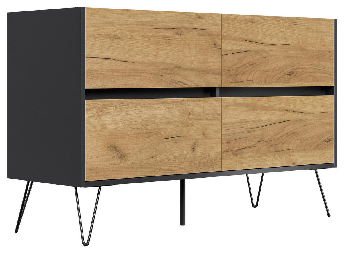 SIDEBOARD Posseik Industrial 119/75/42 cm 4 Schublade(n)  - Eichefarben/Graphitfarben, Design, Holzwerkstoff/Metall (119/75/42cm) - MID.YOU