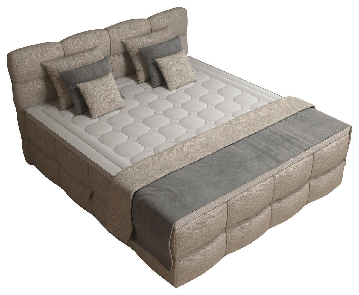 BOXSPRINGBETT 180/200 cm,  in Elfenbein, gepolstertes Kopfteil, Bettkasten, Topper, Matratzen, H3 + H3 = fest  - Elfenbein/Schwarz, Design, Kunststoff/Textil (180/200cm) - Chameo