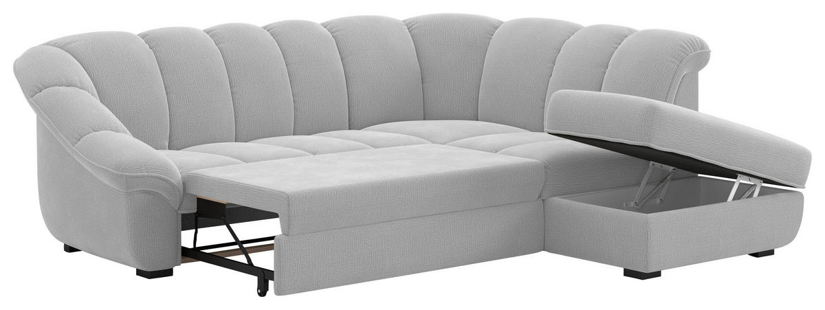 ECKSOFA Hellgrau Chenille Bettkasten, Schlaffunktion, Rücken echt  - Hellgrau/Schwarz, KONVENTIONELL, Kunststoff/Textil (260/222cm) - Welnova