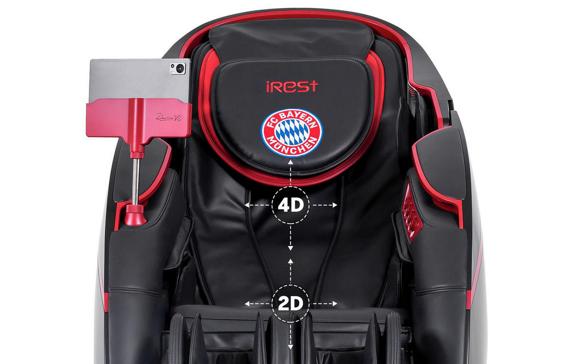 MASSAGESESSEL FC BAYERN MÜNCHEN  mit Lederlook Rot, Schwarz integrierte Lautsprecher, Relaxfunktion, Liegefunktion, Sitzheizung, Netzbetrieb, Massagefunktion, Herz-Waage-Funktion, integrierter Akku, abwischbar, ausziehbare Fußstütze, Bluetooth-Lautsprecher, Rückenlehne in S-Form  - Rot/Schwarz, KONVENTIONELL, Kunststoff/Textil (177-190/130/86cm) - Welnova