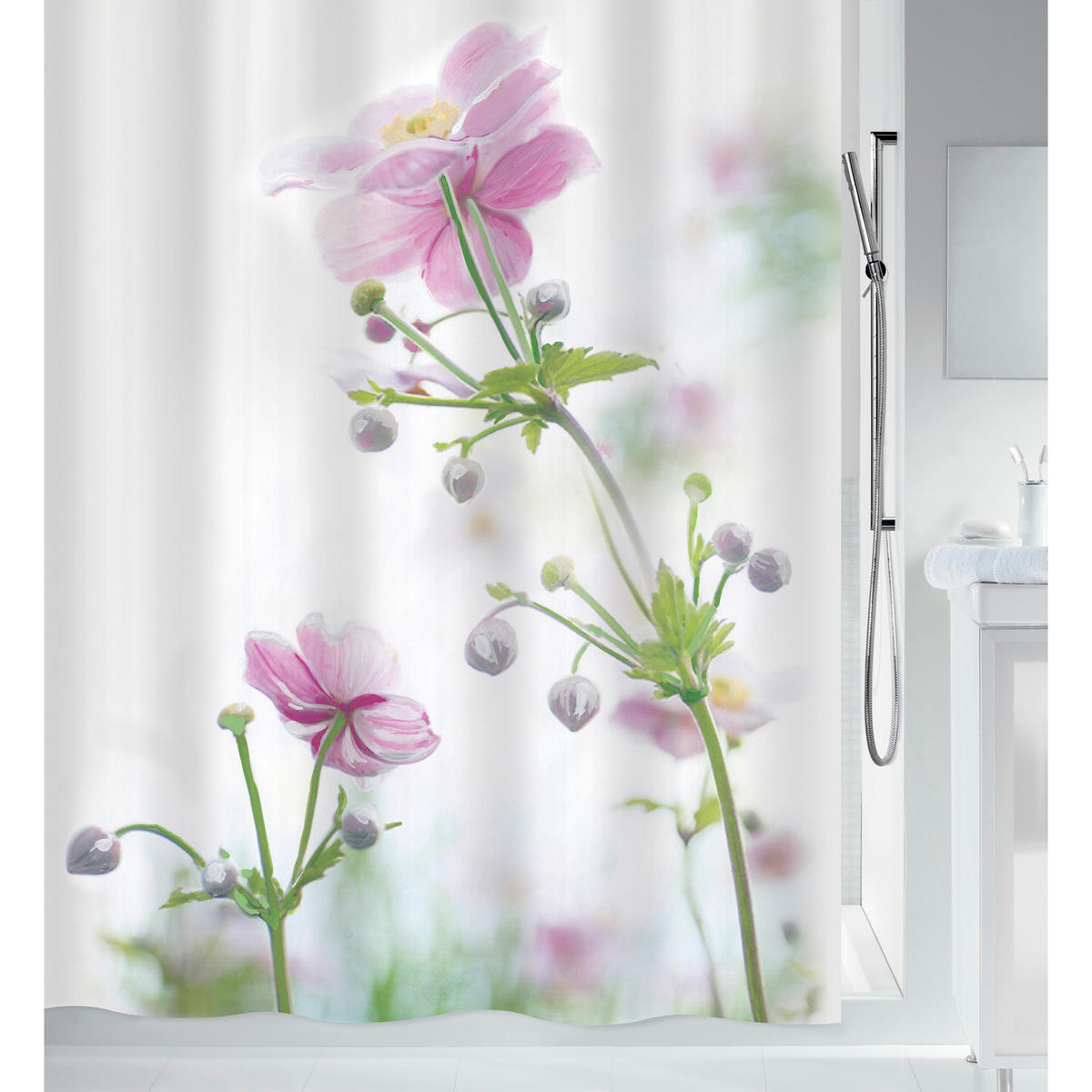 DUSCHVORHANG ANEMONE 180/200 cm  - Rosa, Basics, Textil (180/200cm) - Spirella
