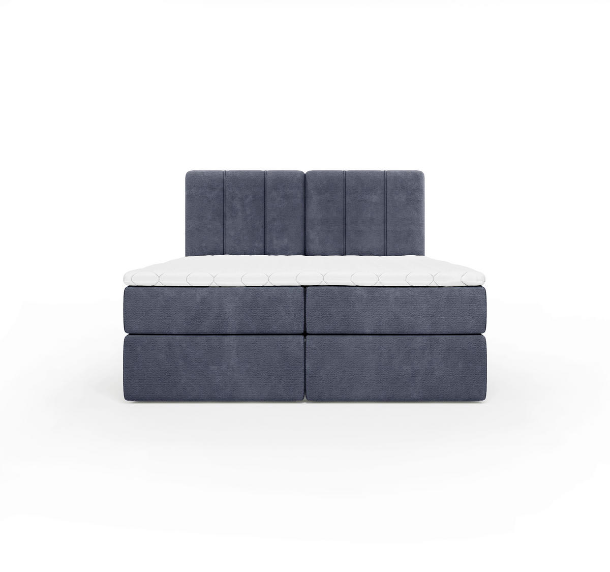BOXBETT 160/200 cm,  in Dunkelblau, gepolstertes Kopfteil, Bettkasten, Topper, Matratze, H3 = fest  - Schwarz/Dunkelblau, Design, Holzwerkstoff/Kunststoff (160/200cm) - Esposa