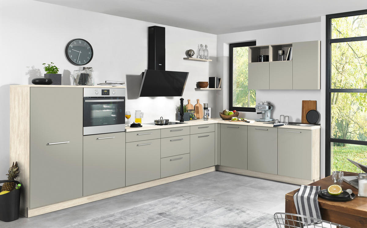 EINBAUKÜCHE   - Birkefarben/Grau, Design, Holzwerkstoff - Dieter Knoll