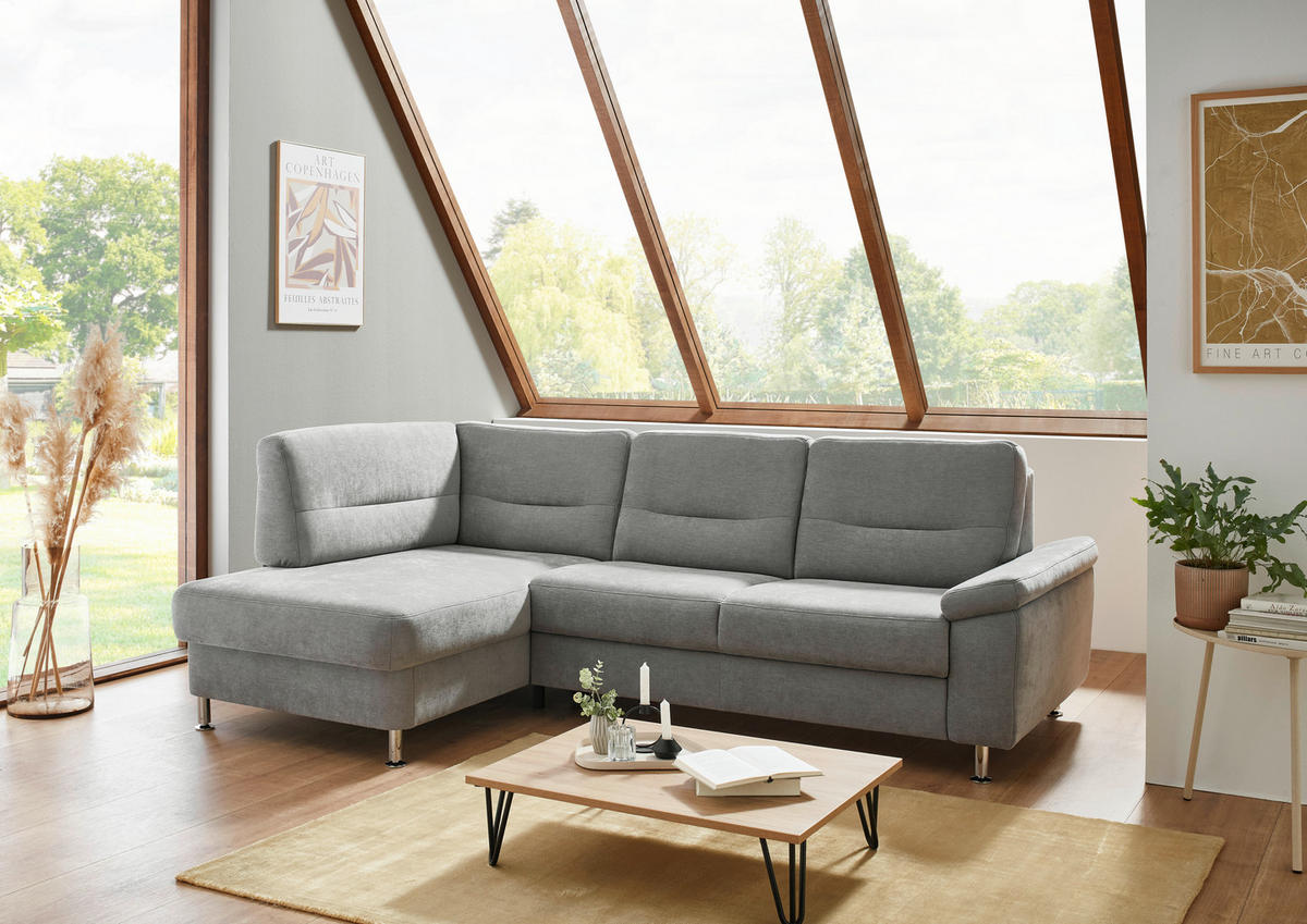 ECKSOFA  in Flachgewebe Grau  160/244 cm  - Alufarben/Grau, KONVENTIONELL, Textil/Metall (160/244cm) - Beldomo Comfort