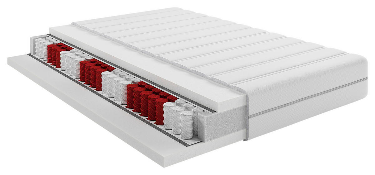 TASCHENFEDERKERNMATRATZE Star H4, 90/200 cm, Höhe ca.: 24 cm, H4 = sehr fest, 7-Zonen - Weiß, Basics, Textil (90/200cm) - Livetastic