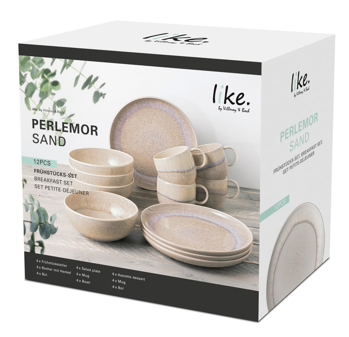FRÜHSTÜCKSSERVICE Sandfarben Perlemor sand 12-teilig 4  Personen  - Sandfarben, KONVENTIONELL, Keramik (34,5/19,4/32,0cm) - like.Villeroy & Boch