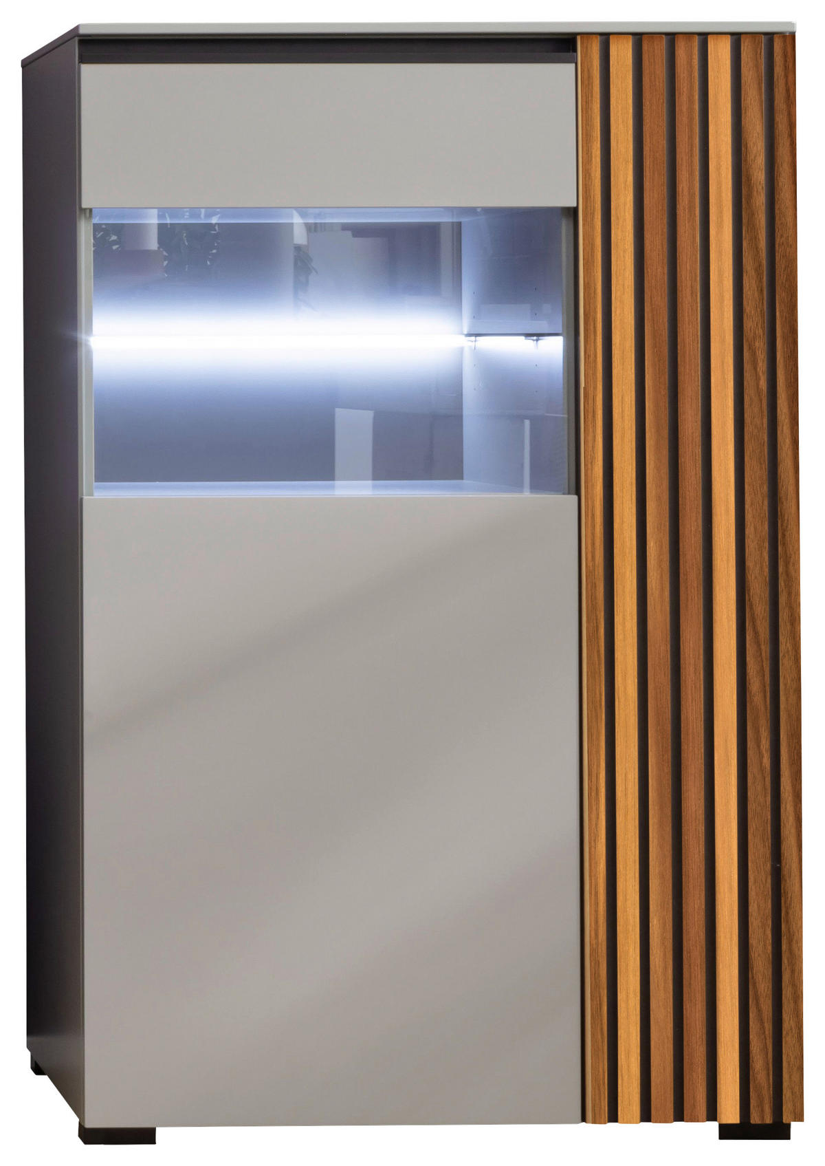 HIGHBOARD Nussbaumfarben, Schwarz, Greige  87/136/45 cm  - Greige/Nussbaumfarben, Design, Glas/Holz (87/136/45cm) - Moderano