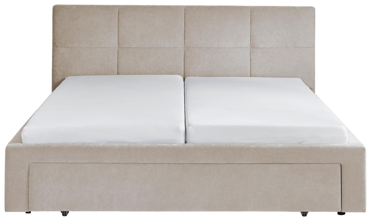 POLSTERBETT 180/200 cm,  in Beige, Bettschublade,  - Beige/Schwarz, Design, Kunststoff/Textil (180/200cm) - Stylife