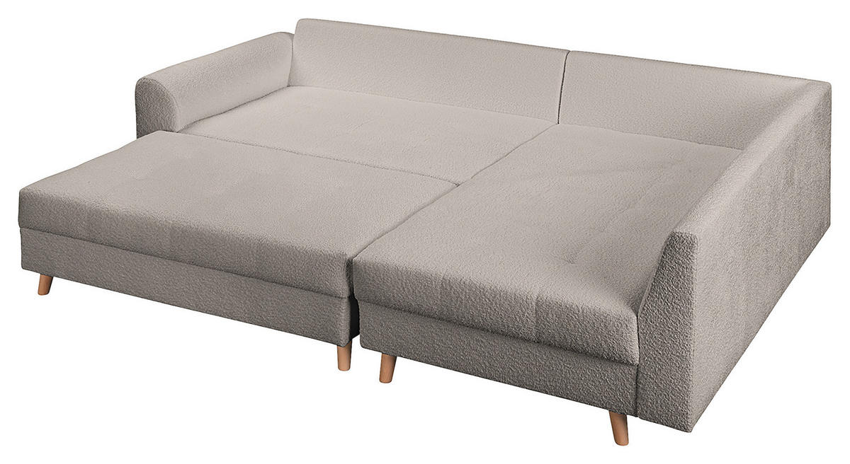 ECKSOFA inkl. Hocker Ariella in Bouclé Grau  231/161 cm  - Naturfarben/Grau, Design, Holz/Textil (231/161cm) - Livetastic