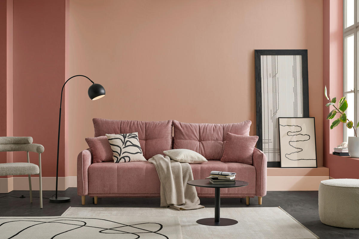 SCHLAFSOFA  in Chenille Altrosa  - Buchefarben/Altrosa, Design, Holz/Textil (217/97/101cm) - Carryhome