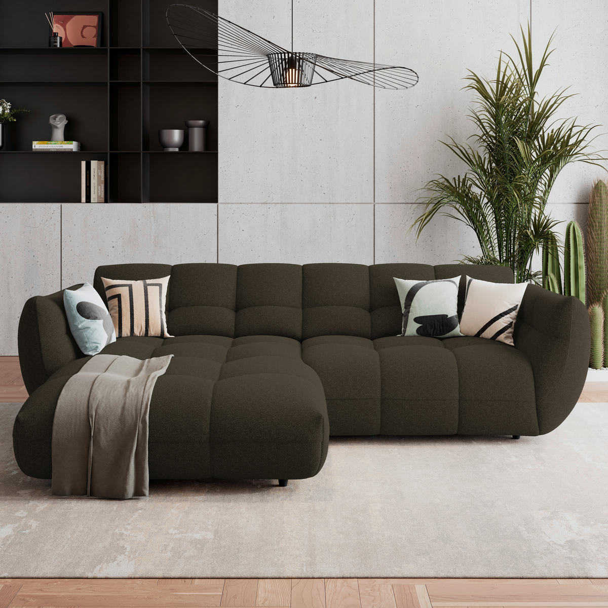 ECKSOFA Dunkelbraun Chenille  - Dunkelgrün/Dunkelbraun, Trend, Kunststoff/Textil (178/280cm) - MID.YOU