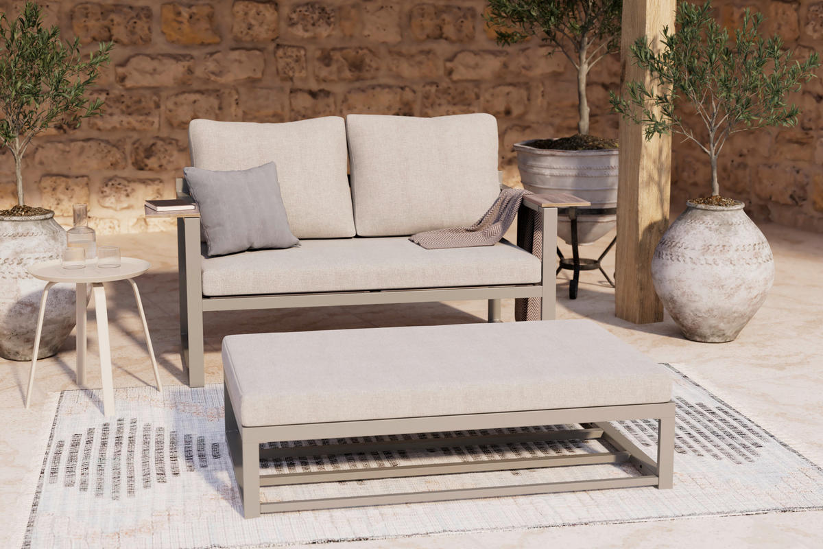 LOUNGEGARNITUR 2-teilig   155/65/74 cm Stahl  - Dunkelgrau/Beige, MODERN, Kunststoff/Textil (155/65/74cm) - Ambia Garden