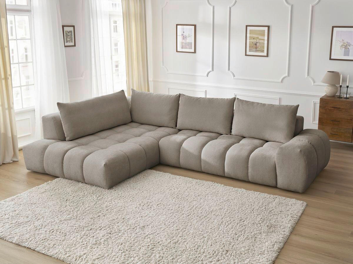 ECKSOFA Ottomane links  EVEREST Taupe Struktur  - Taupe/Schwarz, MODERN, Kunststoff/Textil (210/352cm) - Livetastic