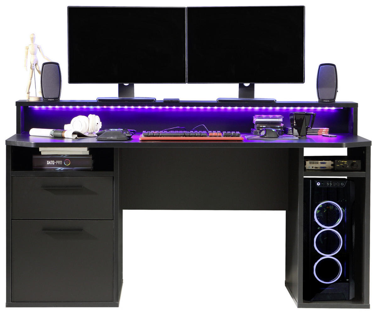 GAMINGTISCH Schwarz  - Alufarben/Schwarz, MODERN, Holzwerkstoff/Kunststoff (160/72/91cm) - MID.YOU