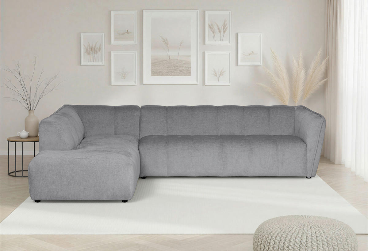 ECKSOFA Chenille Hellgrau  - Hellgrau/Schwarz, Design, Textil (218/290cm) - MID.YOU