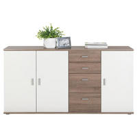 KOMODA, bela, hrast sonoma  - srebrne barve/barve hrasta, Design, umetna masa/leseni material (160/82/35cm) - Boxxx