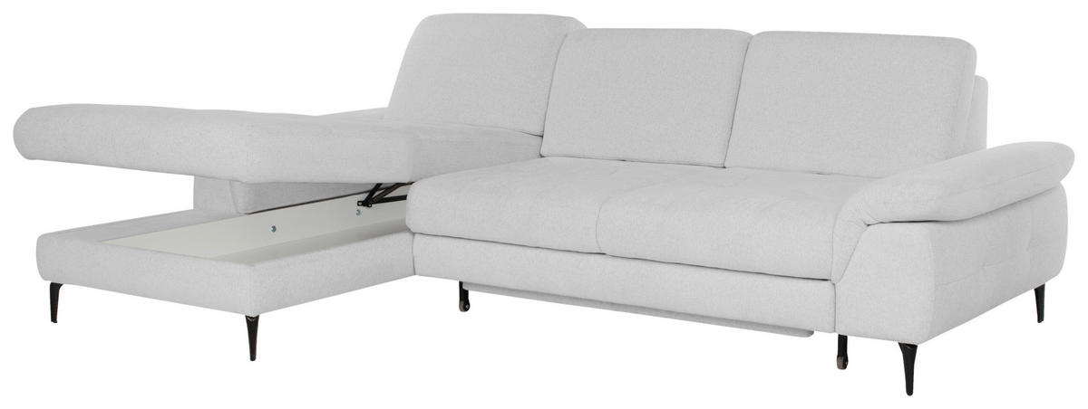 ECKSOFA ALMA in Chenille Hellgrau  191/285 cm  - Hellgrau/Schwarz, Design, Textil/Metall (191/285cm) - Livetastic