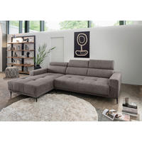 ECKSOFA 188/276 cm  in Chenille Graubraun Rücken echt, Kopfteilverstellung, Sitzvorzug  188/276 cm  - Graubraun/Schwarz, KONVENTIONELL, Textil/Metall (188/276cm) - P & B