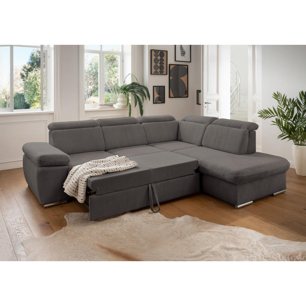 Thumbnail - Livetastic Ecksofa, Grau, Textil, 5-Sitzer, Ottomane rechts, 283x228 cm, seitenverkehrt erhältlich, Schlafen auf Sitzhöh...
