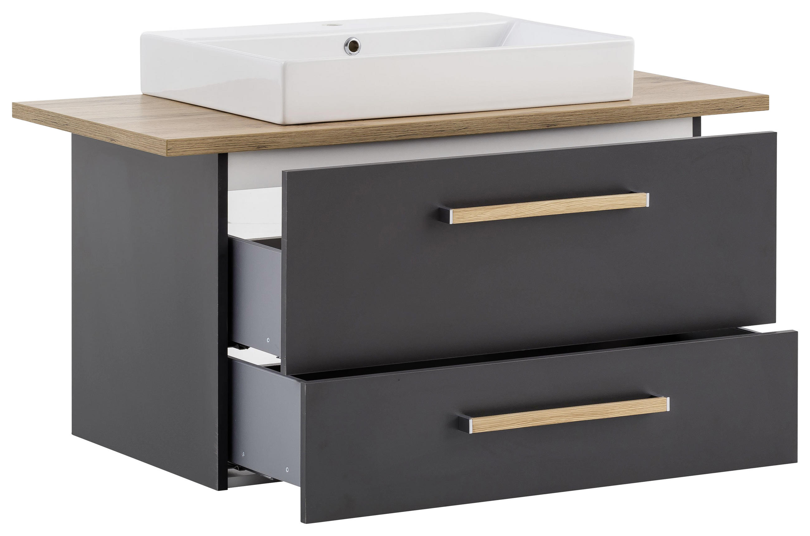 Thumbnail - Stylife Waschtischkombi, Anthrazit, Eiche, Holz, Metall, 102.2 cm, Made in Germany, hängend, Badezimmer, Waschbecken & A...