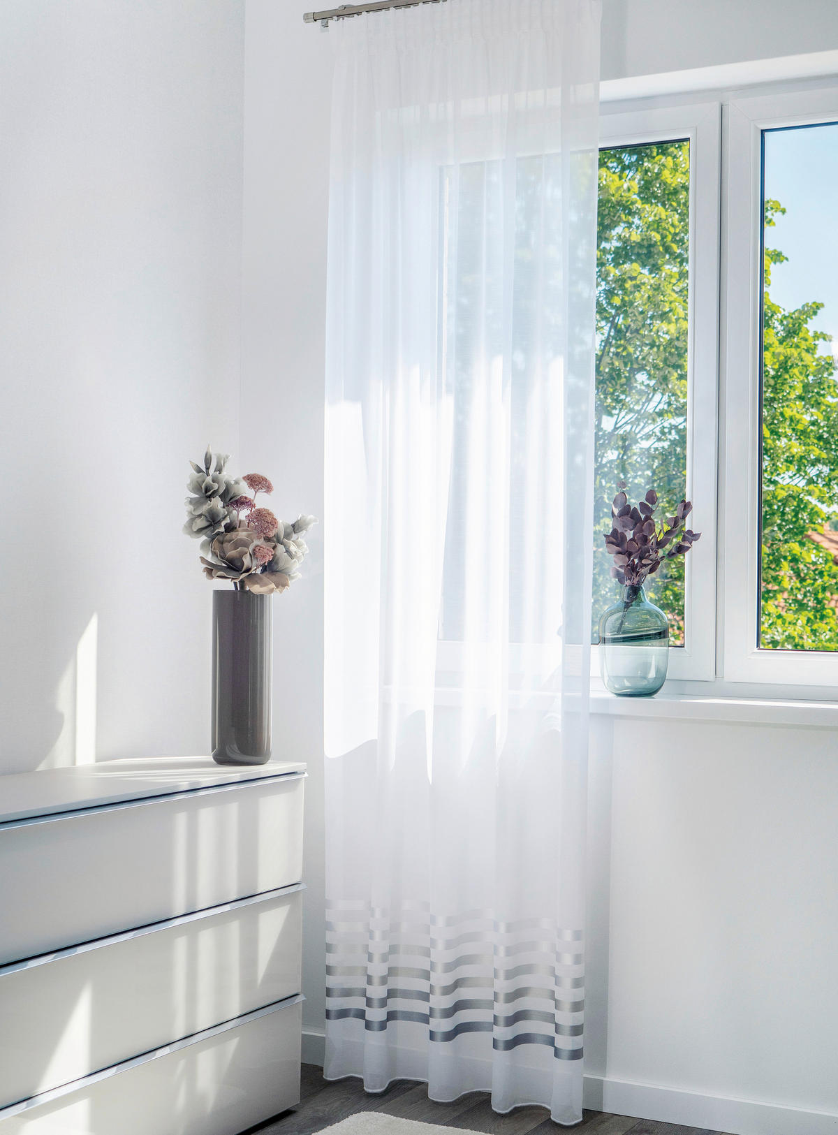 Perdea Confecționată transparent  - alb, Basics, textil (140/245cm)