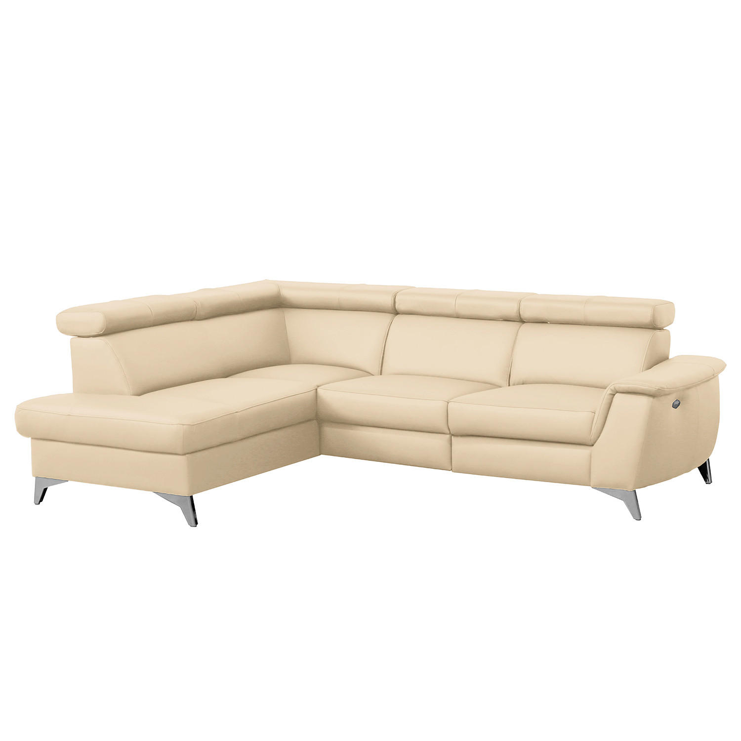 ECKSOFA Beige Echtleder Lederlook  - Chromfarben/Beige, Design, Leder/Textil (197/257cm) - Livetastic