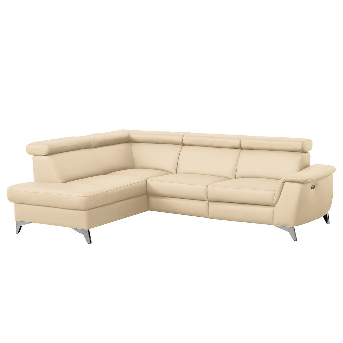 ECKSOFA Beige Echtleder Lederlook  - Chromfarben/Beige, Design, Leder/Textil (197/257cm) - Livetastic