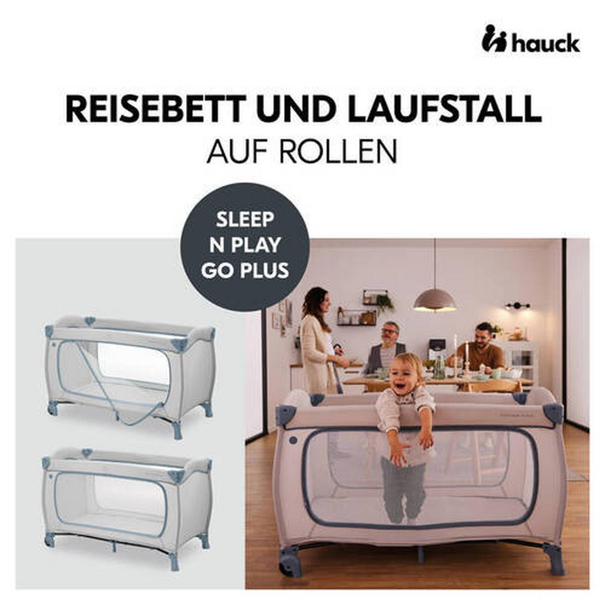 REISEBETT Sleep N Play Go Plus Greige, Pastellblau  - Greige/Pastellblau, Basics, Kunststoff/Textil (69/82/125cm) - Hauck
