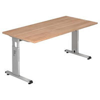 SCHREIBTISCH 160/80/65-85 cm  in Nussbaumfarben  - Silberfarben/Nussbaumfarben, KONVENTIONELL, Holzwerkstoff/Metall (160/80/65-85cm) - Venda