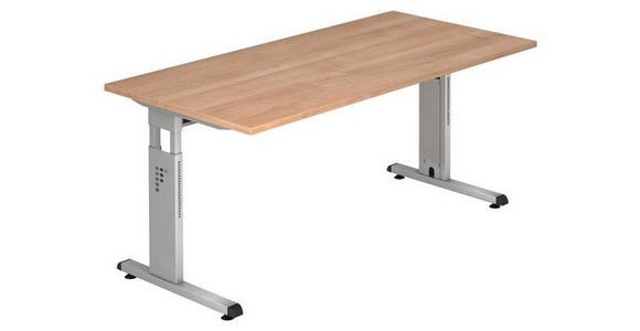 SCHREIBTISCH 160/80/65-85 cm  in Nussbaumfarben  - Silberfarben/Nussbaumfarben, KONVENTIONELL, Holzwerkstoff/Metall (160/80/65-85cm) - Venda