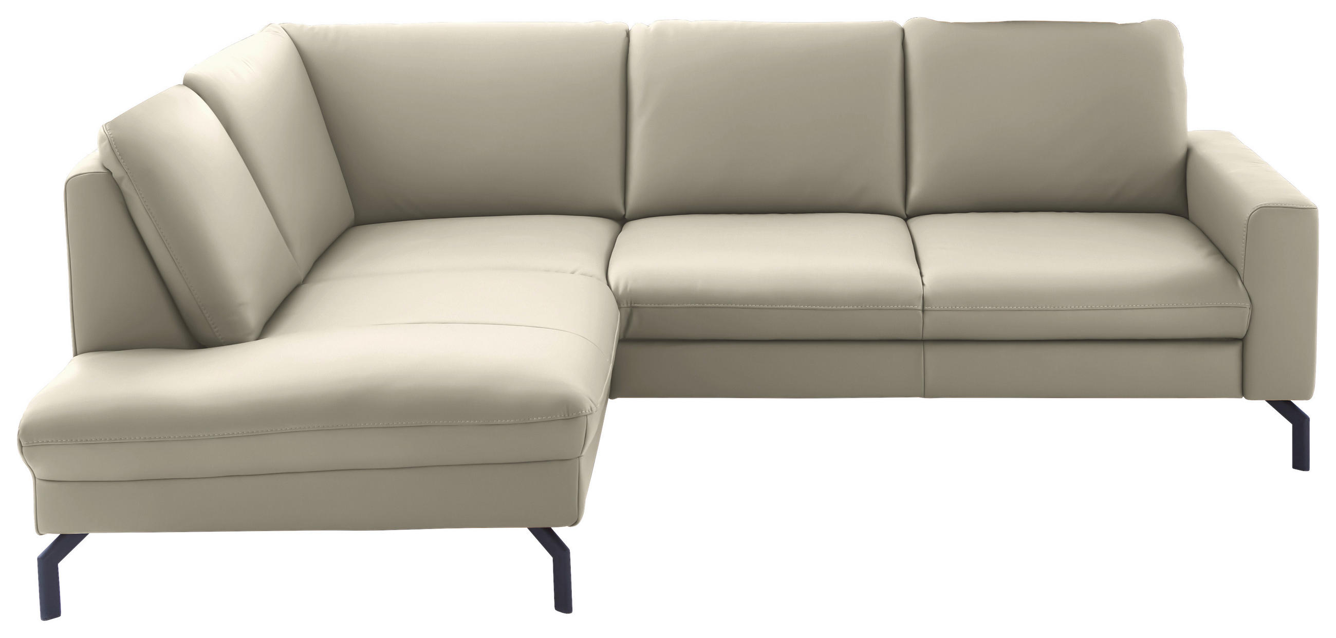 ECKSOFA Echtleder Ecru  - Ecru/Schwarz, Design, Leder/Metall (194/250cm) - Beldomo Premium
