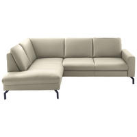 ECKSOFA Echtleder Ecru  - Ecru/Schwarz, Design, Leder/Metall (194/250cm) - Beldomo Premium