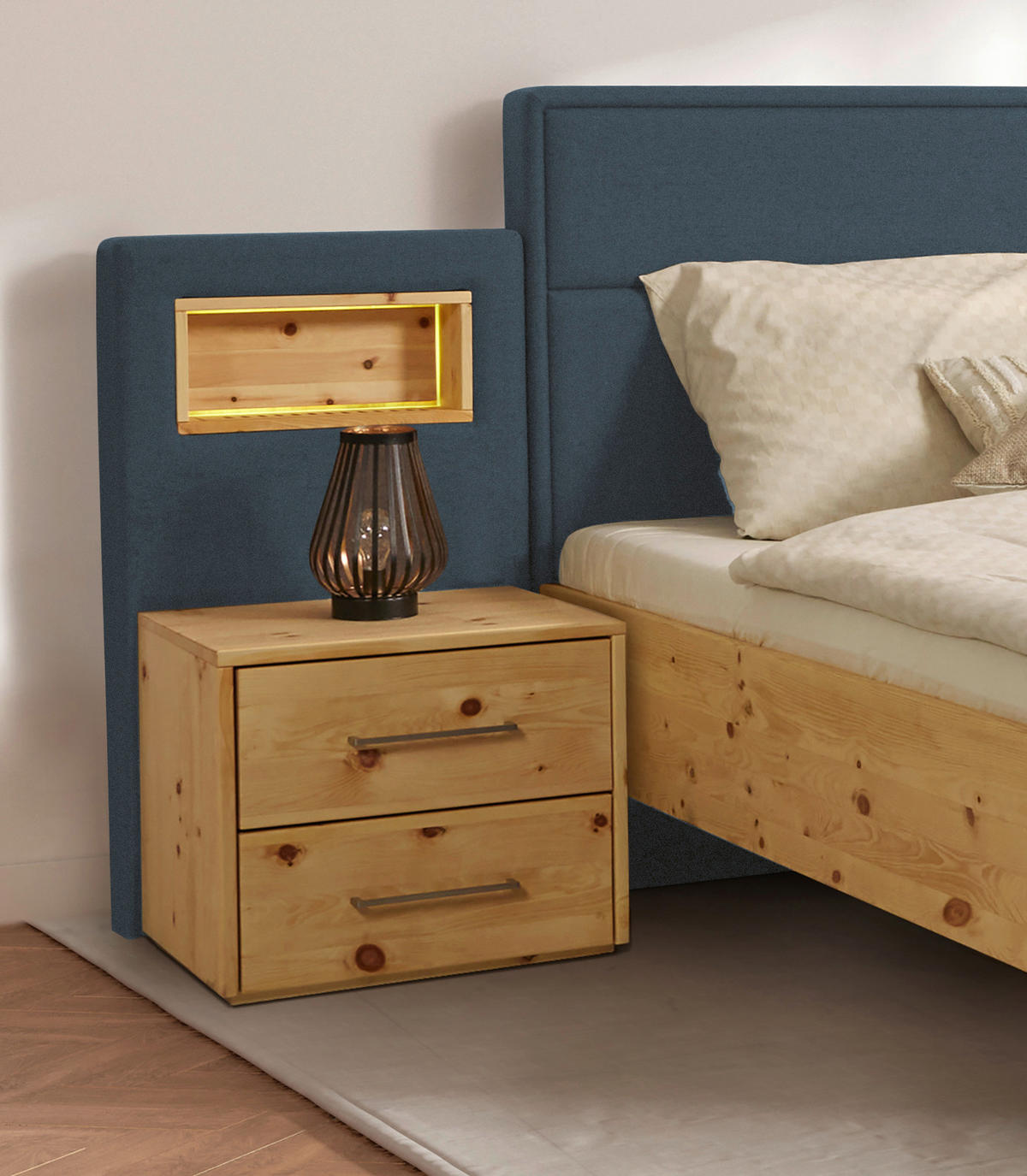 BETT 200/200 cm  in Zirbelkieferfarben, Dunkelgrün  - Dunkelgrün/Zirbelkieferfarben, Natur, Holz/Textil (200/200cm) - Valnatura