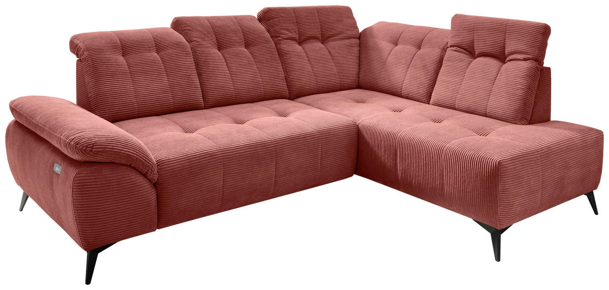 ECKSOFA in Cord Koralle  - Koralle/Schwarz, Modern, Textil/Metall (272/200cm) - Livetastic