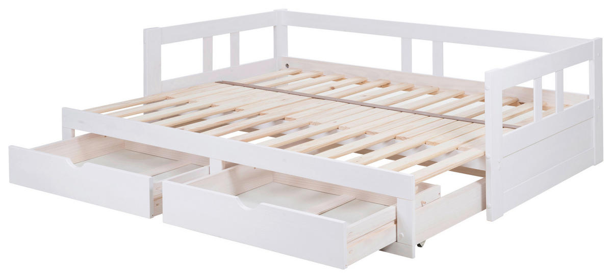 AUSZIEHBETT 90/200 cm Weiss  - Weiss/Naturfarben, Romantik / Landhaus, Holz/Holzwerkstoff (90/200cm) - MID.YOU