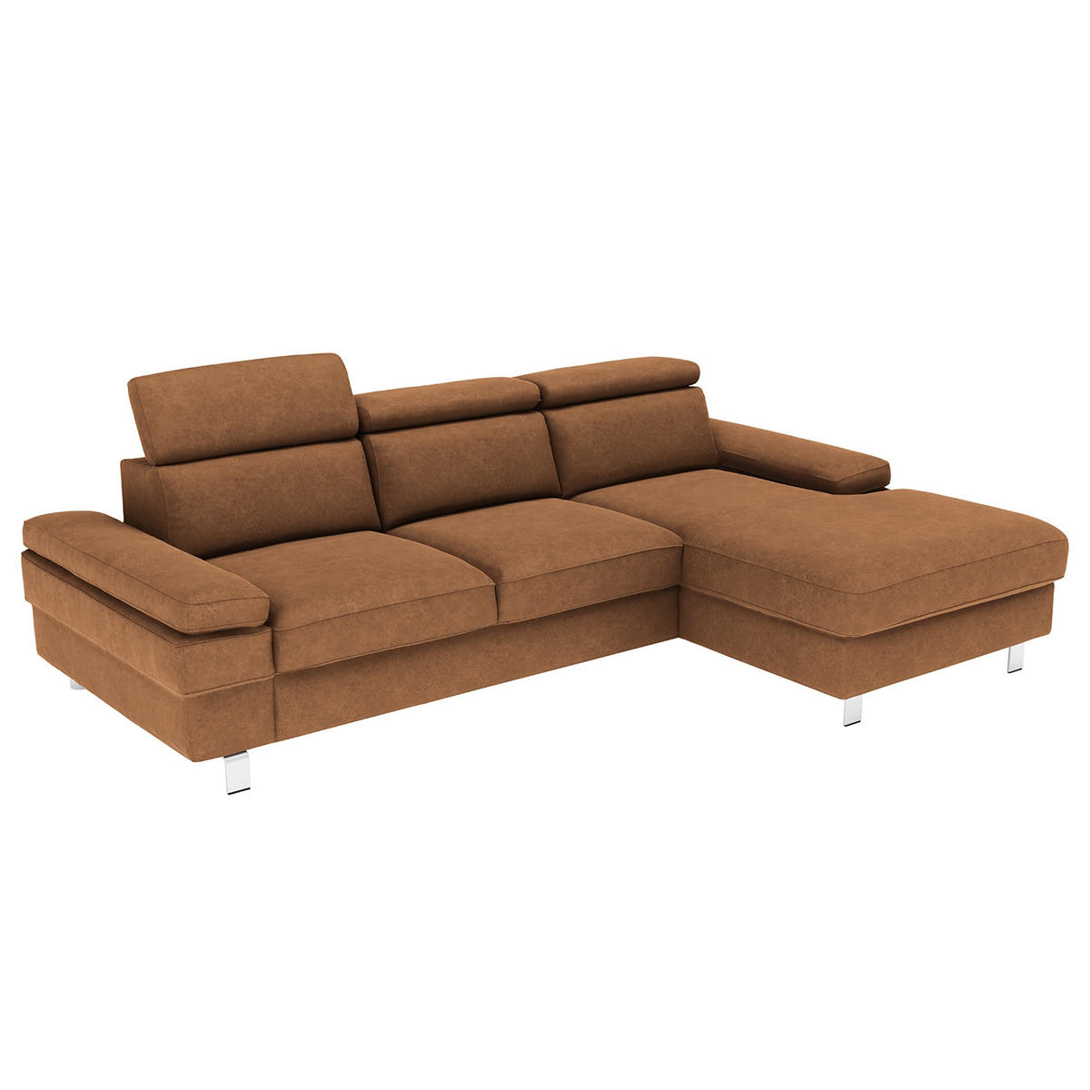 ECKSOFA in Mikrofaser Braun  - Silberfarben/Braun, Konventionell, Textil/Metall (182/82/259cm) - Trendmanufaktur