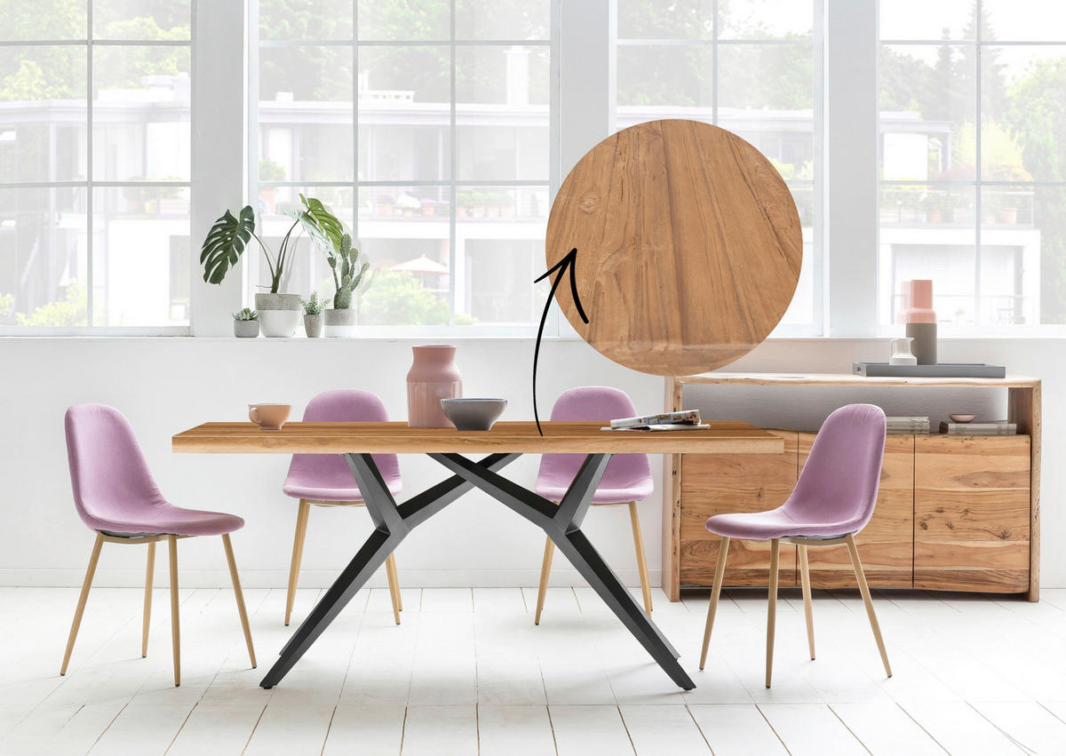 ESSTISCH 180/100/73 cm Echtholz  Holz, Metall rechteckig Naturfarben, Schwarz  - Schwarz/Naturfarben, MODERN, Holz/Metall (180/100/73cm) - MID.YOU