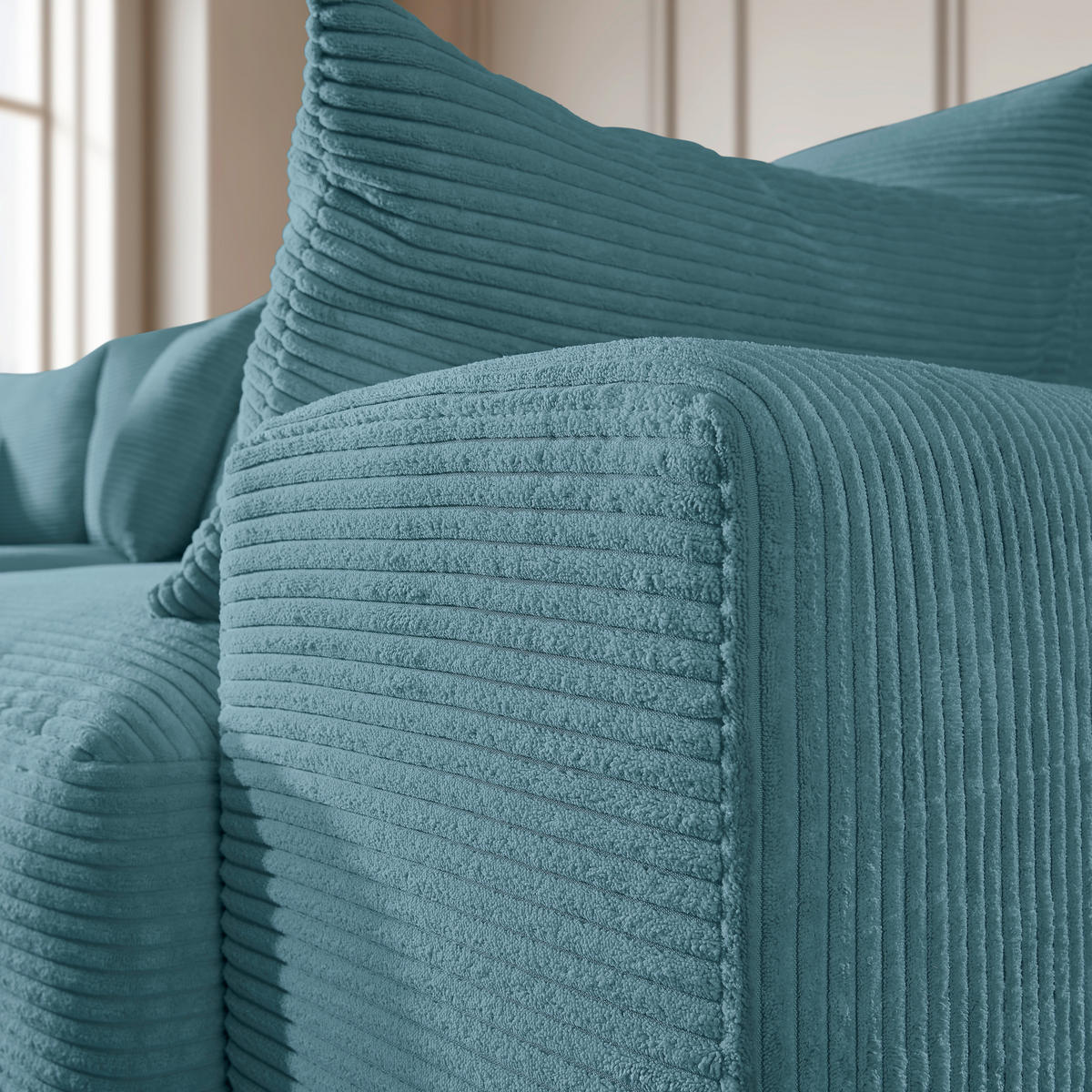 ECKSOFA in Cord Hellblau  - Schwarz/Hellblau, Design, Kunststoff/Textil (205/340cm) - Lomoco