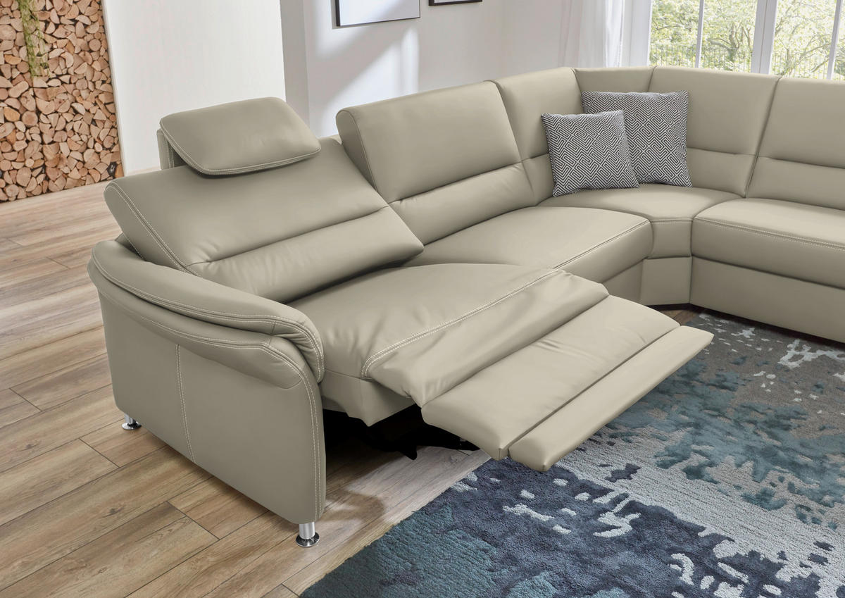 ECKSOFA in Echtleder Ecru  - Ecru/Beige, Design, Leder/Metall (288/249cm) - Beldomo Premium